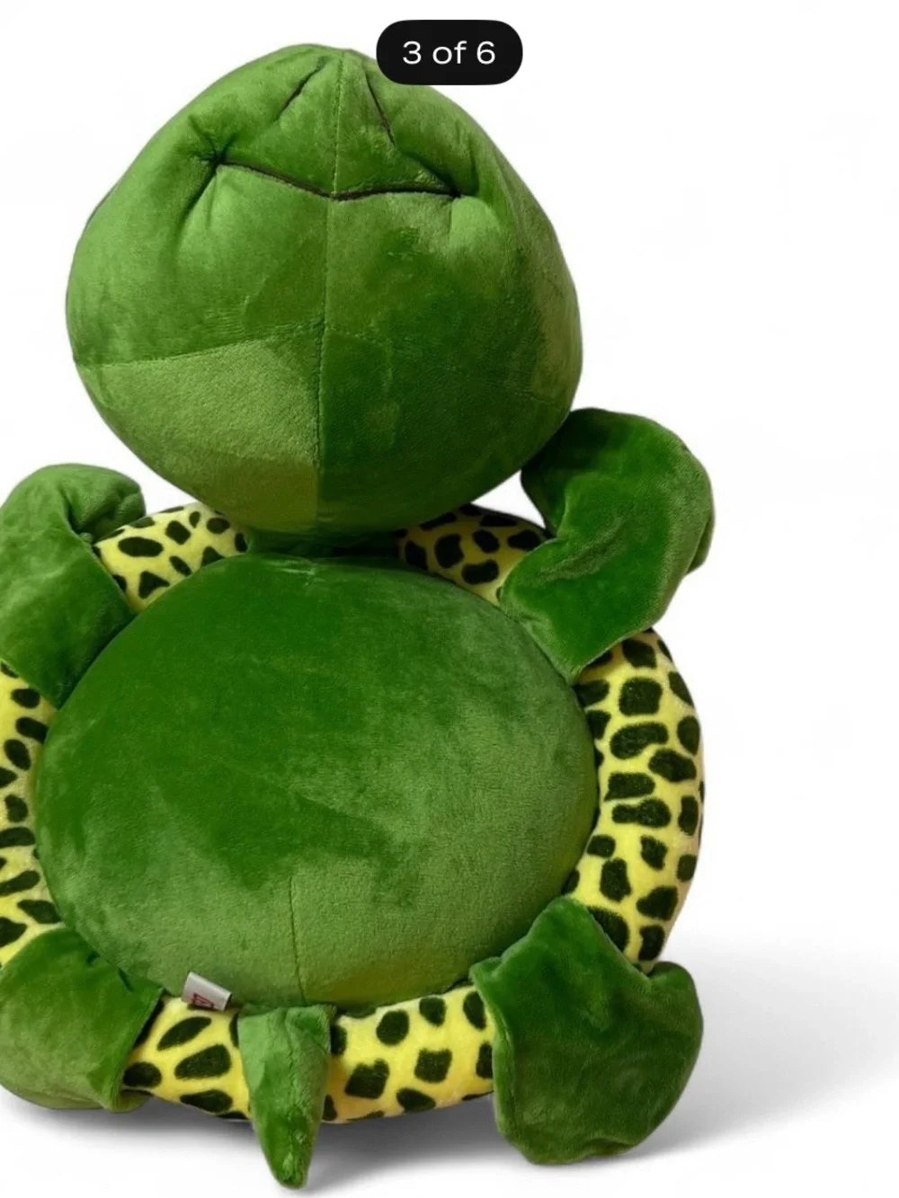 Nico Bright Green Plush Turtle Pet Pillow with Yellow Leopard Trim& big sad eyes